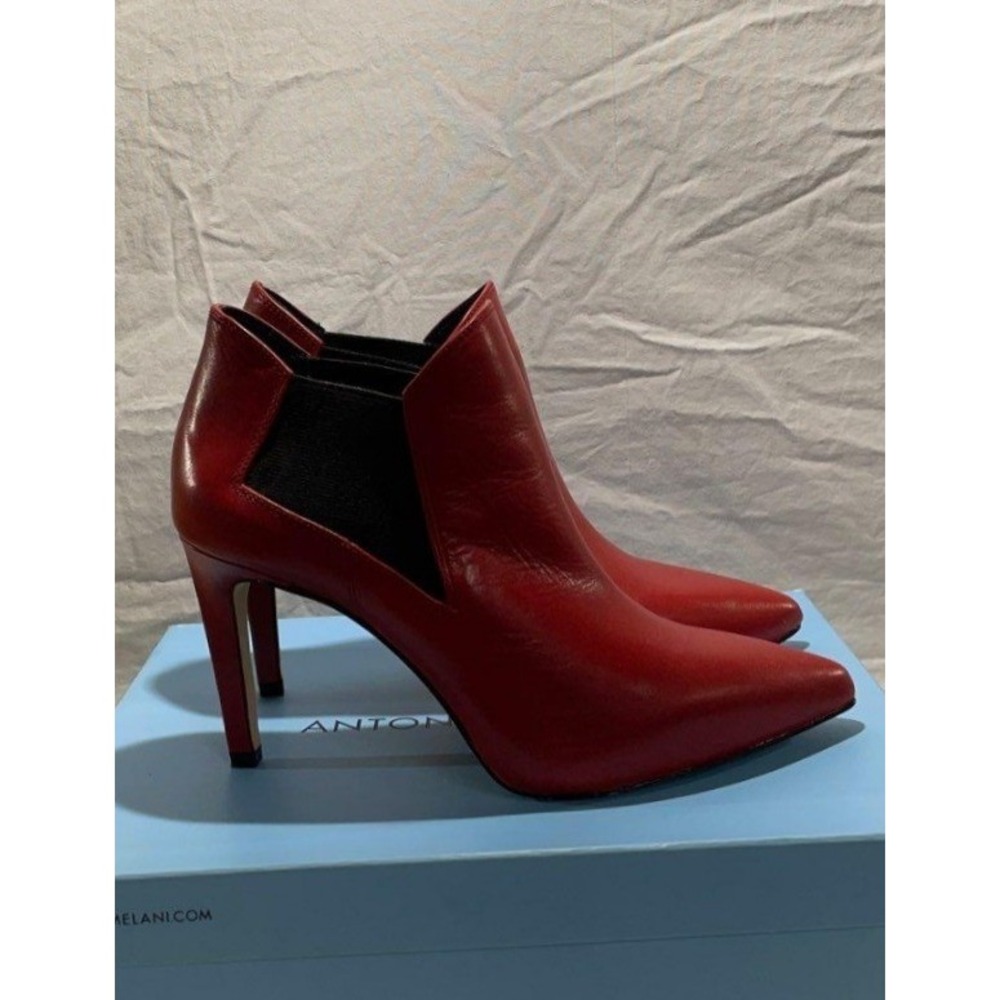 Antonio Melani Red Leather Pointed Toe Stiletto Ankle Boots Size 8.5M